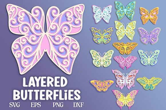 3D Butterflies Bundle 15 Papercut Items