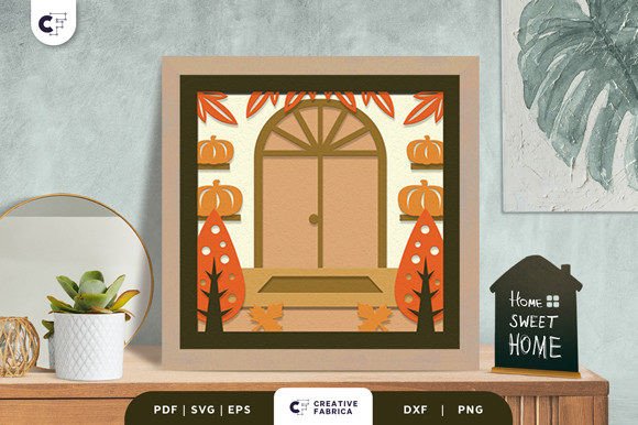 Autumn Home Porch 3D Shadow Box SVG