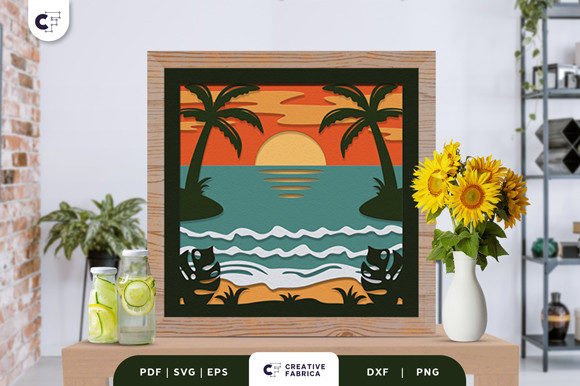 Beach Landscape 3D Layered Papercut