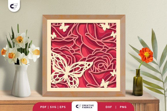 Butterfly with Flowers 3D Shadow Box