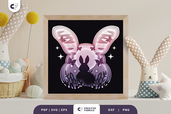 Cute Bunny Easter 3D Shadow Box Papercut: A Whimsical Addition to Your Home Decor