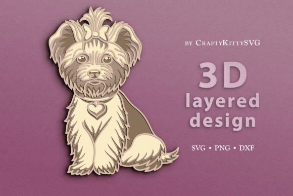 Cute Yorkie Dog 3D SVG Cut File