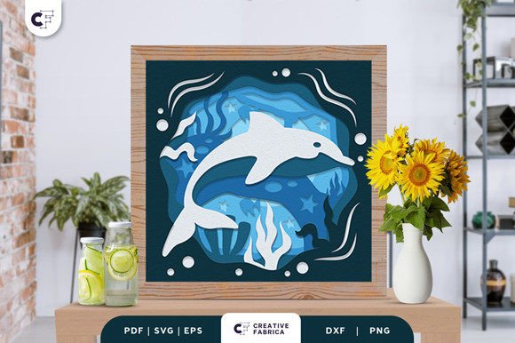 Dolphin Underwater 3D Shadow Box SVG