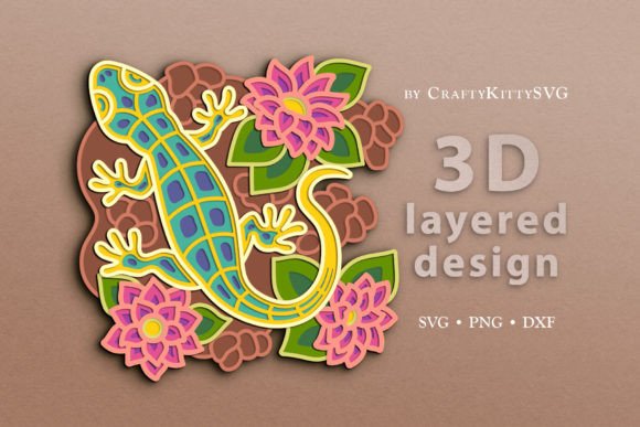 Floral Lizard 3D Layered SVG Cut File: A Versatile Digital Craft Template