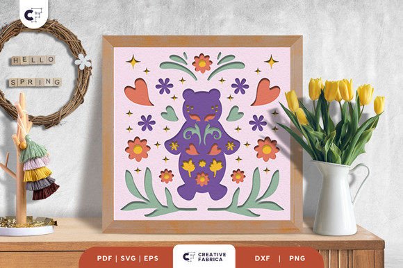 Folk Bear 3D Shadow Box Paper Cut