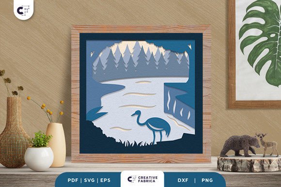 Lake Landscape 3D Layered Paper Cut