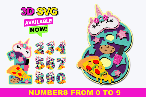 Pizza and Pajamas Party Numbers 3D SVG for Creative Projects