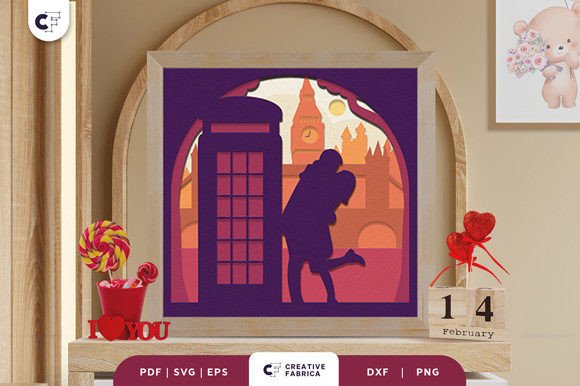 Romantic Couple in London 3D Shadow Box SVG for Lasting Memories