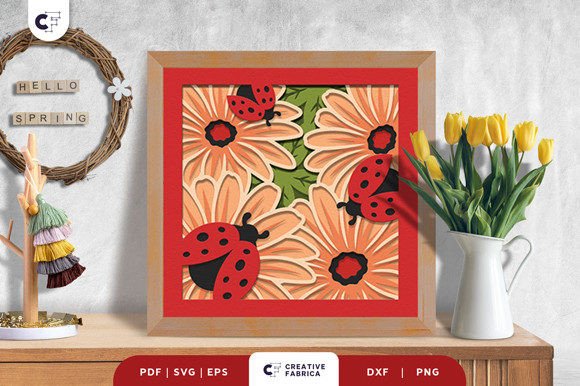 Spring Ladybug 3D Shadow Box Paper Cut