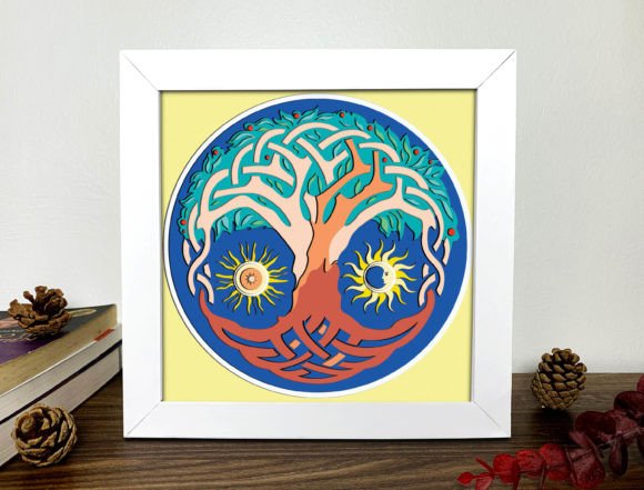 Sun and Moon Tree Shadow Box 3D Svg